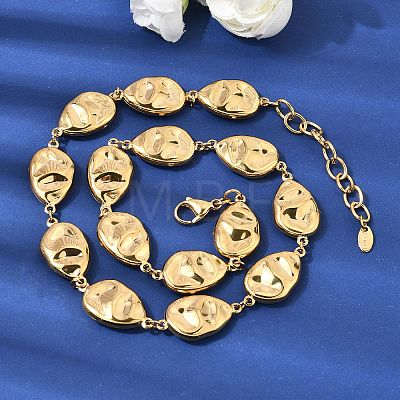 316L Surgical Stainless Steel Textured Flat Teardrop Link Chain Necklaces NJEW-D297-03G-1