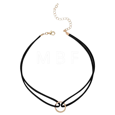 1Pc Alloy Ring Double Layer Faux Suede Cord Choker Necklaces for Women NJEW-CL0001-32-1