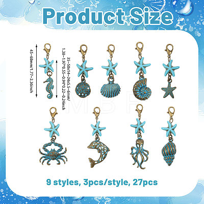 27Pcs 9 Styles Ocean Theme Alloy Pendant Decorations HJEW-CA00098-1