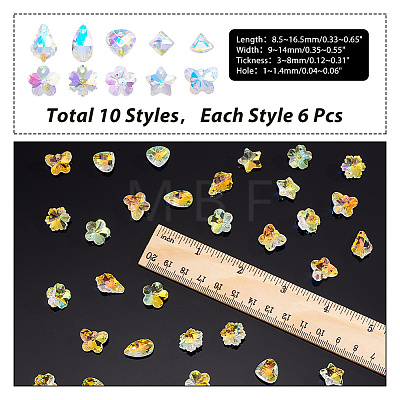 AHADERMAKER 60Pcs 10 Style Faceted Glass Pendants GLAA-GA0001-62-1