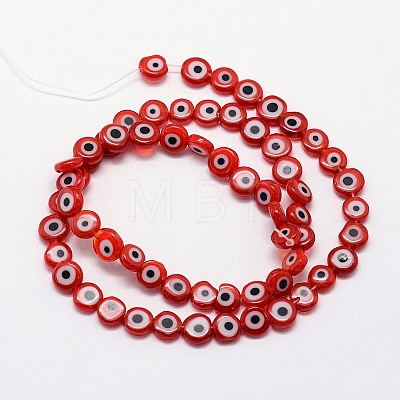 Handmade Evil Eye Lampwork Flat Round Bead Strands LAMP-L058-6mm-06-1