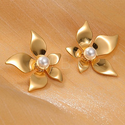 304 Stainless Steel ABS pearl Stud Earrings EJEW-S226-07G-03-1