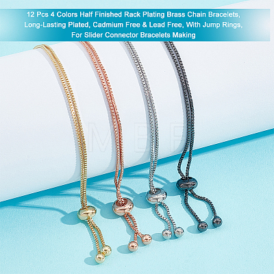  12Pcs 4 Colors Half Finished Rack Plating Brass Chain Bracelets KK-NB0002-71-1