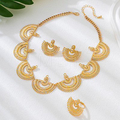 Alloy Fan Shape Stud Earrings & Necklaces & Rings Sets WGD6BDF-01-1