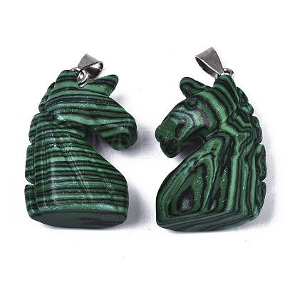 Carved Synthetic Malachite Pendants G-N0327-002H-1