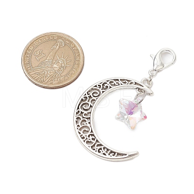 Alloy Moon & Glass Pendant Decorations HJEW-JM02689-06-1