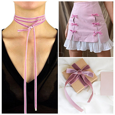 3Rolls 3 Colors Single Face Velvet Ribbon for Clothes Accessories OCOR-TA0004-09A-1