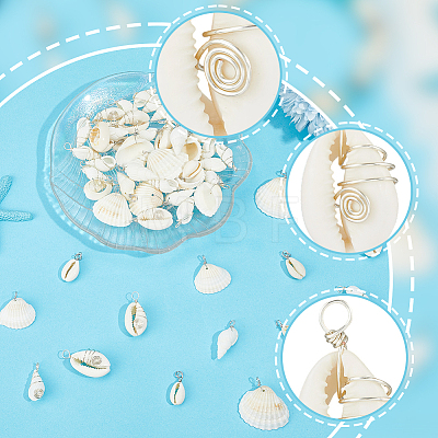 90Pcs 6 Styles Natural Mixed Shell Pendants PALLOY-BM00007-1