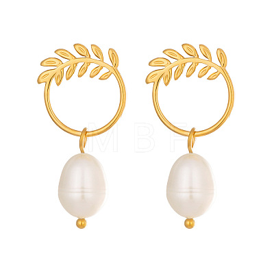 304 Stainless Steel with Freshwater Pearl Stud Dangle Earrings BO9211-1