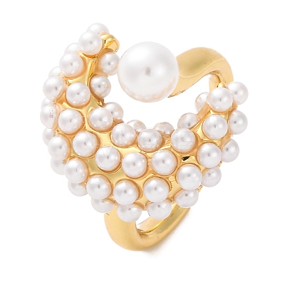 Rack Plating Moon Brass ABS Imitation Pearl Open Cuff Rings for Women RJEW-S242-07G-1