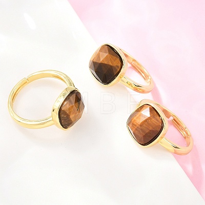 Natural Tiger Eye Finger Rings with Brass Findings G-H353-04G-01-1