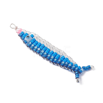 Copper Wired Glass Seed Beaded Pacific Saury Pendants PALLOY-MZ01105-01-1