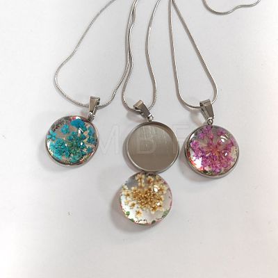 Unicraftale 5Pcs 5 Color Dry Flower Pressed Glass Pendant Necklaces Set with Snake Chains NJEW-UN0001-38-1