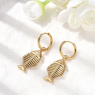 304 Stainless Steel Fish Hoop Earrings EJEW-K268-42G-1