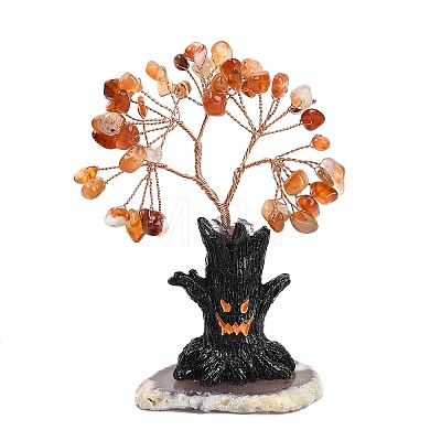 Halloween Theme Natural Carnelian Chips Tree of Life Decorations DJEW-B013-02C-1