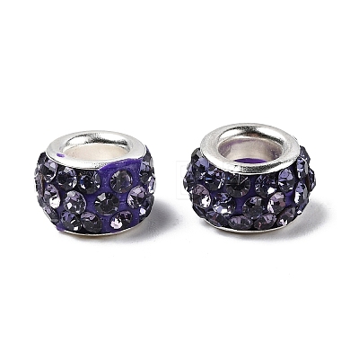Polymer Clay Rhinestone European Large Hole Beads with Silver Color Plated Brass Cores FPDL-R002-07-1