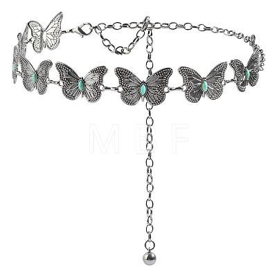 Alloy Pave Synthetic Turquoise Butterfly Link Waist Body Chains WG9C27F-01-1