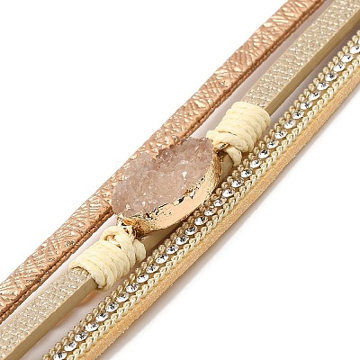 Vintage Leather Bracelet with European and American White Crystal Inlaid Diamonds - Magnetic Buckle. ST1380714-1