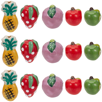 25Pcs 5 Styles Handmade Porcelain Beads PORC-PA0001-52-1
