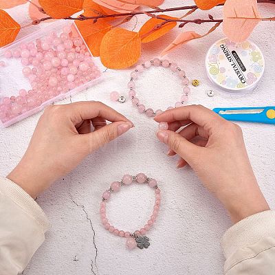 175Pcs Natural Rose Quartz Round Beads for DIY Jewelry Making DIY-SZ0005-98-1