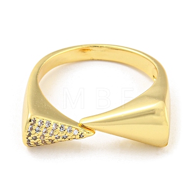 Rack Plating Brass with Clear Cubic Zirconia Triangle Open Cuff Rings RJEW-Q784-19G-1