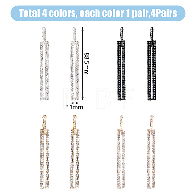 4 Pairs 4 Colors Rhinestone Hollow Rectangle Dangle Hoop Earrings EJEW-FI0002-67-1