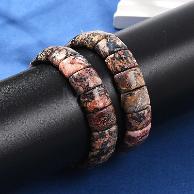 Natural Leopard Skin Jasper Beaded Stretch Bracelets for Women Men BJEW-M049-08B-1