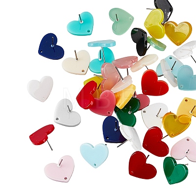 38Pcs 19 Colors Acrylic Heart Stud Earring Findings FIND-FH0007-21-1