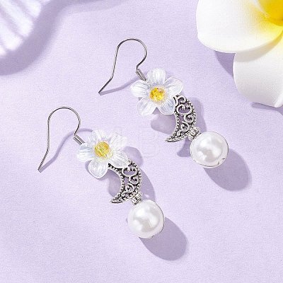 Flower with Moon Alloy Plastic Dangle Earrings EJEW-JE06820-1