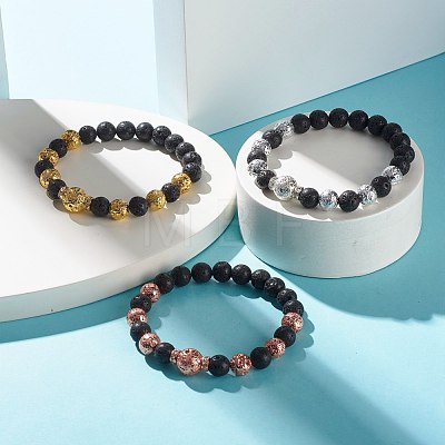 Electroplated Natural Lava Rock Round Beads Essential Oil Anxiety Aromatherapy Bracelets BJEW-JB06923-1