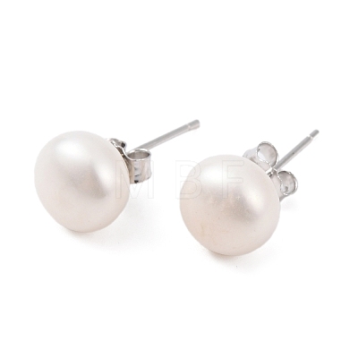 Natural Pearl Round Bead Stud Earrings EJEW-E298-01E-01P-1