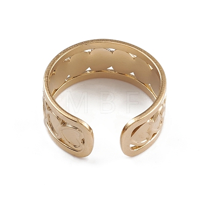 Ion Plating(IP) 304 Stainless Steel Heart Wrap Open Cuff Ring for Women RJEW-G285-06G-1