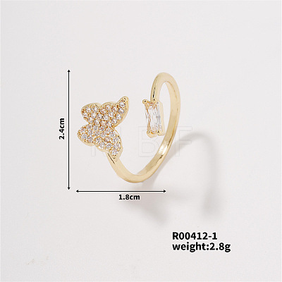 Butterfly Brass Rhinestones Cuff Ring PI6789-3-1