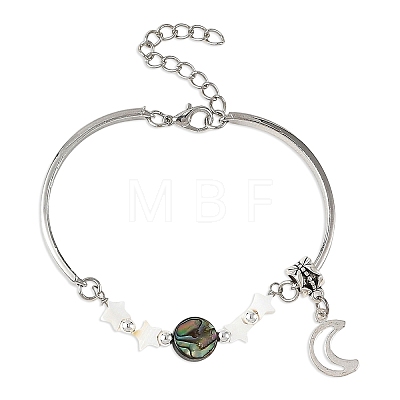 Natural Paua Shell & Star Freshwater Shell Link Bracelets BJEW-JB14326-1