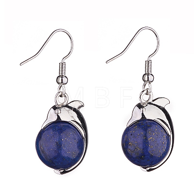 Natural Lapis Lazuli Dolphin Dangle Earrings with Crystal Rhinestone EJEW-A092-20P-10-1