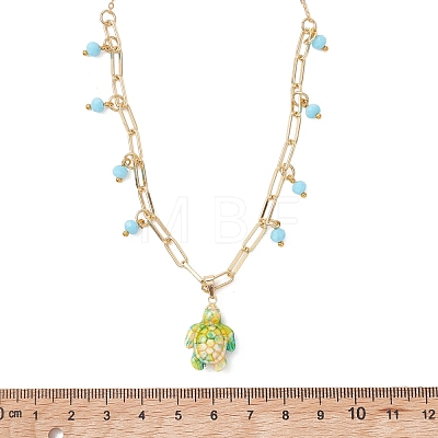 Ocean Synthetic Turquoise Sea Turtle Pendant Brass Mixed Chain Necklaces with Blue Glass for Women NJEW-JN06068-1