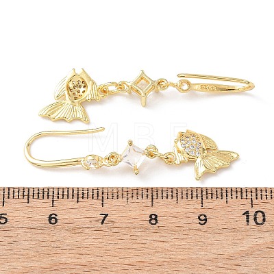 Brass Micro Pave Clear Cubic Zirconia Fish Dangle Earrings EJEW-A149-02G-1