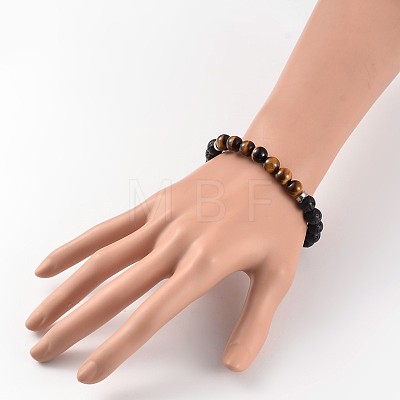 Natural Lava Rock Beaded Stretch Bracelets BJEW-JB02184-03-1