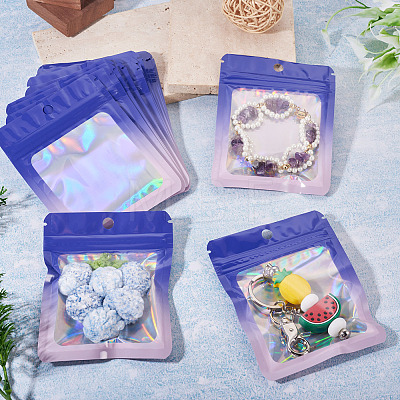 40Pcs Rectangle Glitter Holographic Plastic Resealable Packaging Bags ABAG-TA0001-97B-01-1
