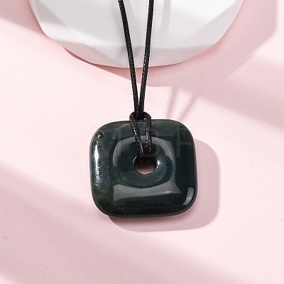 Natural Indian Agate Square Pendants Black PU Leather Cord Necklaces NJEW-K285-01E-1
