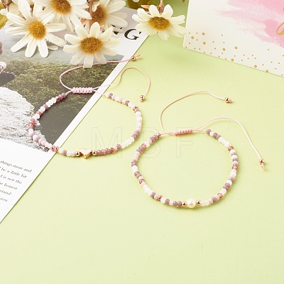 Adjustable Natural Pearl Beads Nylon Thread Braided Bead Bracelets Set BJEW-JB06454-1