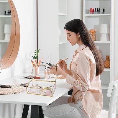 Transparent Glass Jewelry Organizer Display Cases with Metal Frame AJEW-WH0410-465A-1-1