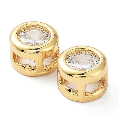 Rack Plating Brass Micro Pave Clear Cubic Zirconia Slide Charms KK-C035-03G-1