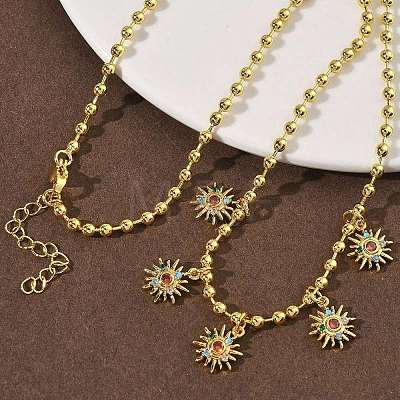 Brass Micro Pave Cubic Zirconia Sun Pendant Bib Necklaces NJEW-G183-02G-1
