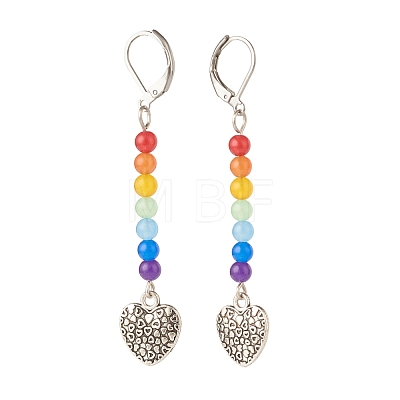 Natural Malaysia Jade with Alloy Heart Long Dangle Leverback Earrings EJEW-JE04909-02-1