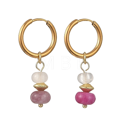 Natural White Jade & Pink Zebra & Red Jasper & Sodalite Beads Hoop Earring EJEW-JE07324-1