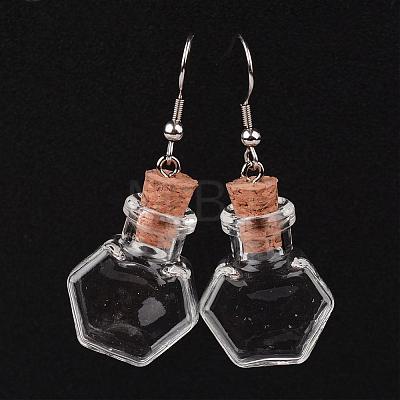 Mix Shapes Glass Wishing Bottle Dangle Earrings EJEW-JE02040-1