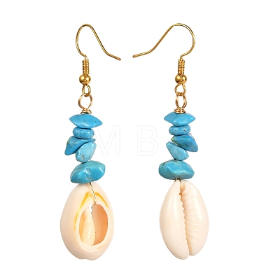 Natural Cowrie Shell Beads Dangle Earrings EJEW-JE04642-1