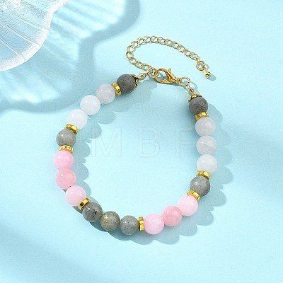 Natural Mashan Jade and White Jade and Labradorite Round Beaded Bracelets for Women BJEW-JB13589-1