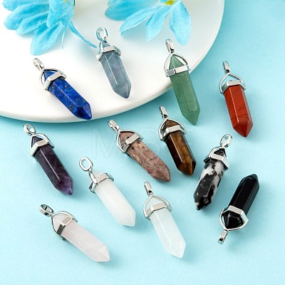 12Pcs 12 Style Natural Gemstone Double Terminated Pointed Pendants G-LS0001-74-1